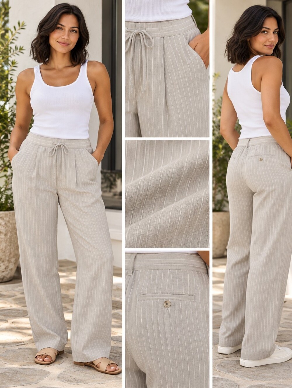 Suitsupply Ames Pleat Size 40 Linen Cotton Pinstripe Trousers